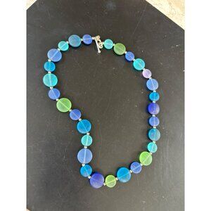 Handcrafted Multicolor Frosted Glass Bead Necklace With Silver Accents & Toggle